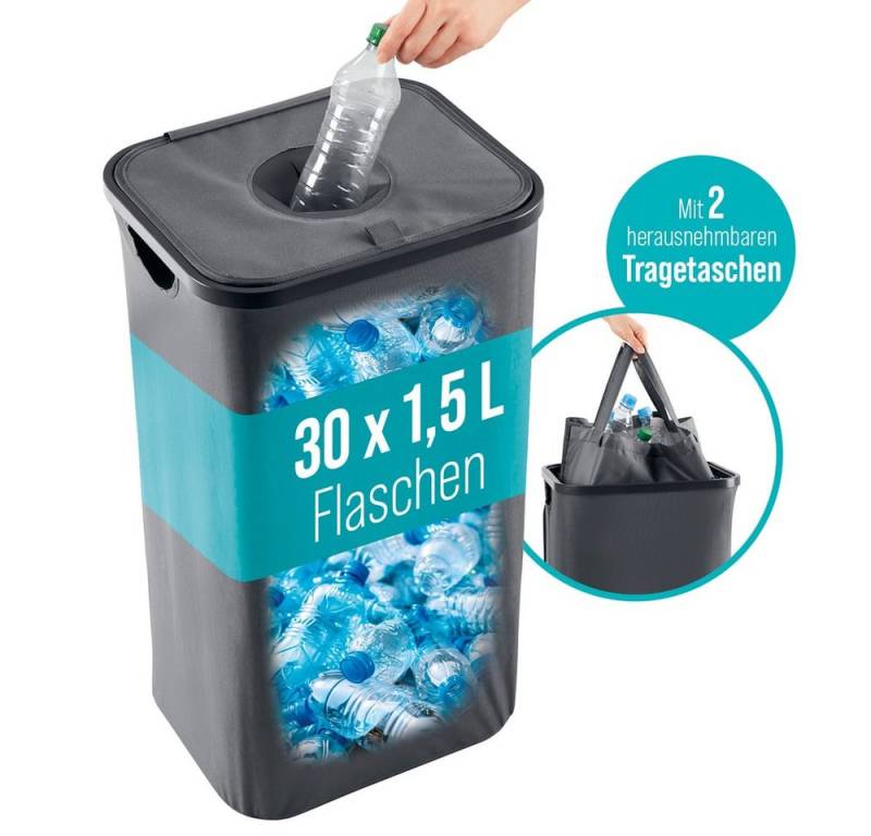 EASYmaxx Flaschenkorb Pfandflaschen-Sammelbehälter 100l anthrazit, inkl. 2 Beuteln mit Tragegriffen und Zugbändern von EASYmaxx