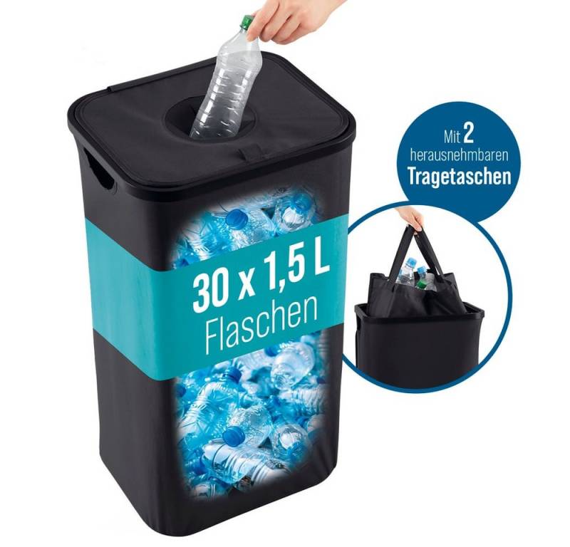 EASYmaxx Flaschenkorb Pfandflaschen-Sammelbehälter 100l schwarz, inkl. 2 Beuteln mit Tragegriffen und Zugbändern von EASYmaxx