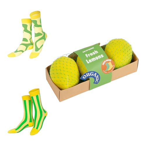 EAT MY SOCKS - Originelle und lustige Socken - Zitronennetz-Design - Mittellange Socken - Komfort und Haltbarkeit - Ideal für Männer und Frauen - Größen 36 bis 45-2 Paar von EAT MY SOCKS