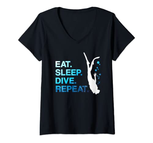 Damen EAT SLEEP DIVE REPEAT GERÄTETAUCHEN Scuba Diving Diver Gift T-Shirt mit V-Ausschnitt von EAT SLEEP DIVE REPEAT Scuba Diving Diver Gift