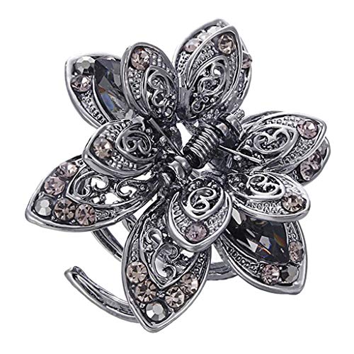 Haarklammer, Haarschmuck, Damen, Strass, Blume, Haarklammer, Retro-Haarspange, Haarnadel, Haarklemme, grau (Color : Gray) von EAUSO