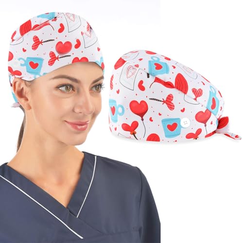 EAVUYIS 1 Stück Op Haube Stoff, Op Hauben Damen, Robin Hat, Op Haube Verstellbar Mit Knopf Arbeitskappe Baumwolldruck Kranken Schwesternkappe Unisex Staubhauben Kappe von EAVUYIS