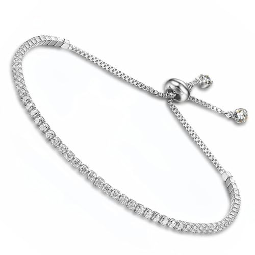 EAVUYIS 1 Stück Tennis Armband Damen Silber Verstellbares Kristall Zirkonia Armbänder Set Glänzender Diamant Armband Klassisches Tennis Armbänder Schmuck Geschenk für Frauen Freundin Mutter Ehefrau von EAVUYIS
