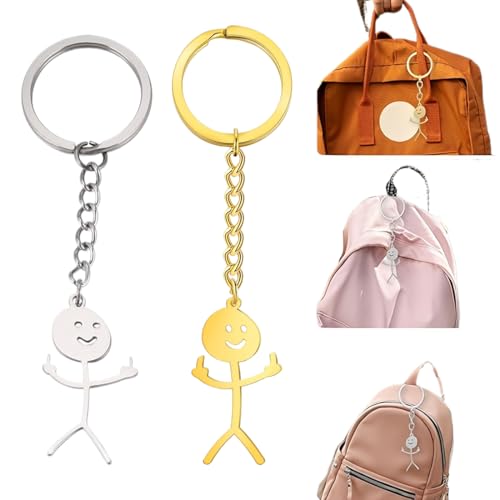 EAVUYIS 2 Pcs Lustige Smiley kleiner Mann Gebärdensprache Schlüsselanhänger, Mittelfinger geschenk Auto Schlüssel Anhänger(1 Gold und 1 Silber) von EAVUYIS