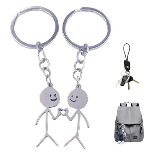 EAVUYIS 2 Pcs Strichmännchen Schlüsselanhänger | Anhänger Mittelfinger | lustiges Männchen | silber Finger Metall | Geschenk | Schlüssel | Geschenkidee Freunde | süßes Metallanhänger Mann Skelett von EAVUYIS