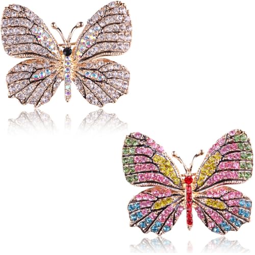 EAVUYIS 2 Stück Brosche, Retro Schmetterling Brosche Strass Brosche Damenschal von EAVUYIS