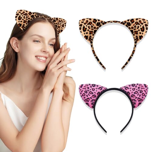 EAVUYIS 2 Stück Katzenohren Haarreif,Katzenohren Stirnband,Katze Haarbänder Haarschmuck,Cute Katzenohren Haarband,Katzenohren Kopfschmuck Stirnband für Halloween,Karneval,Mottoparty von EAVUYIS