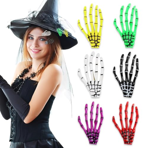 EAVUYIS 6 Stück Halloween Gothic Haarschmuck,Hände Knochen Halloween Haarspangen Skeleton Haar Zubehör für Mädchen von EAVUYIS