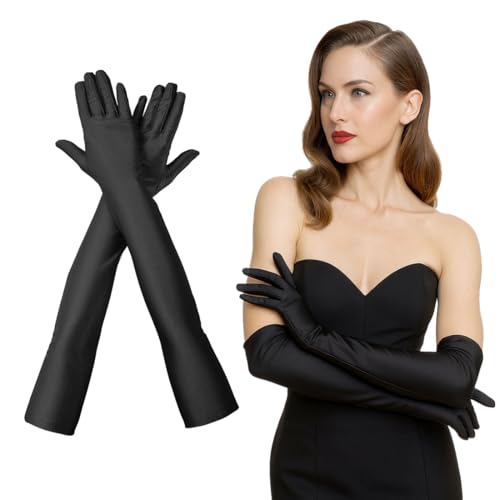 EAVUYIS Satin Handschuhe Lang, 1 Paar Handschuhe Damen Elastic Classic Abendhandschuhe Seidenhandschuhe 1920er Style Gloves für Oper, Maskerade, Cosplay-Kostüme, Halloween-Party von EAVUYIS