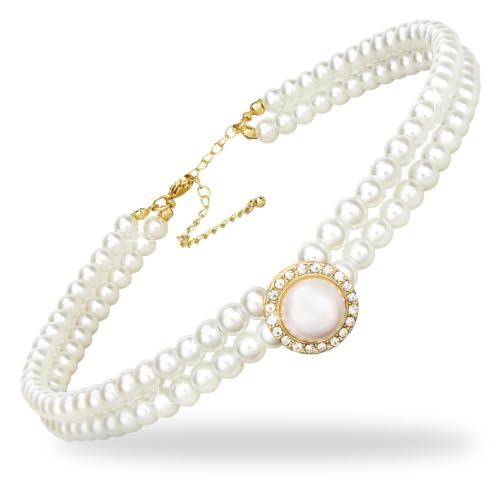 EAVUYIS Vintage Imitation Perlen Halskette,Kurz Multi Schichte Choker Perlenkette,20er Jahre Flapper Gatsby Themed Prom Festival Party Elegant Retro Stil Fasching Kostüm Zubehör von EAVUYIS