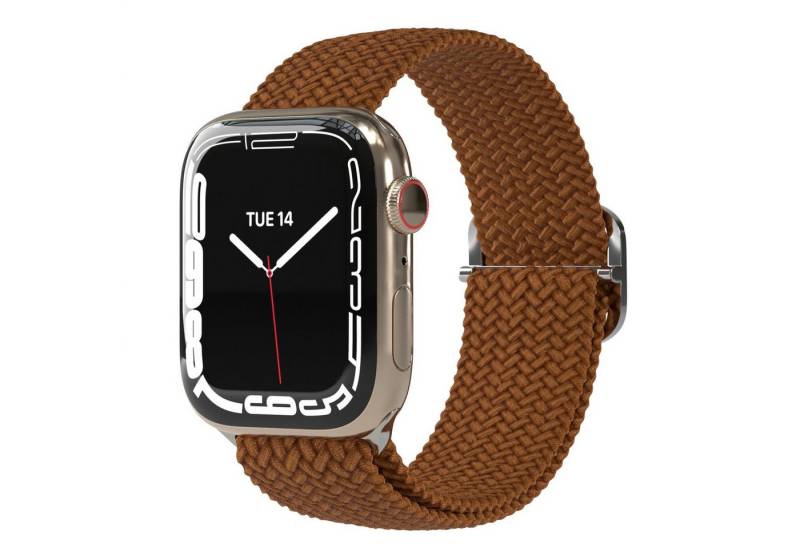 EAZY CASE Uhrenarmband Flechtband für iWatch 9 8 7 6 5 4 3 2 1 SE Ultra, Sport Armband Schnallenverschluss Stoff Armband Boho Style Loop Braun von EAZY CASE