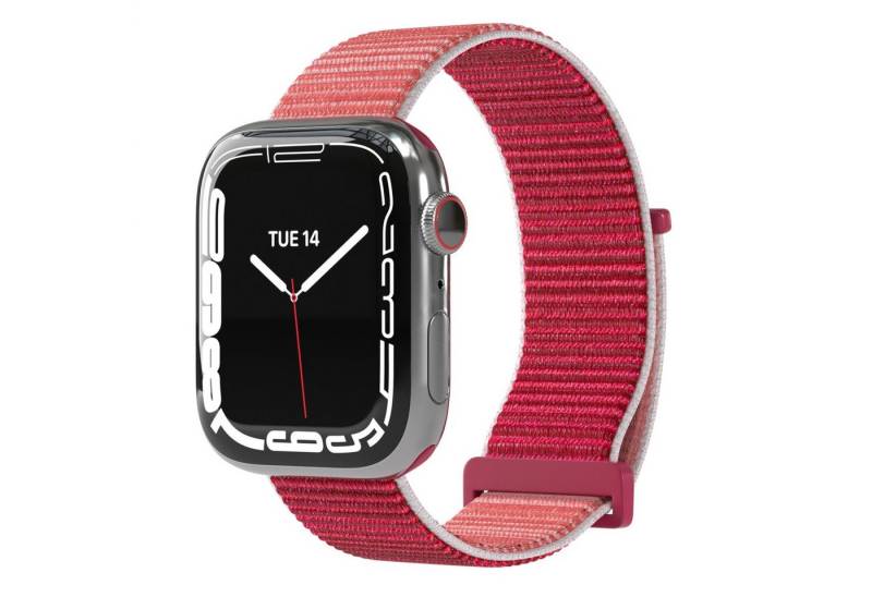 EAZY CASE Uhrenarmband Nylon Band für iWatch 9 8 7 6 5 4 3 2 1 SE Ultra, Ersatzarmband für Apple Watch 38mm 40mm 41mm atmungsaktiv Pink Rot von EAZY CASE