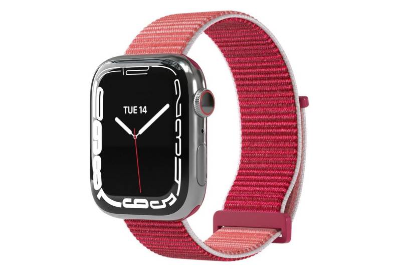 EAZY CASE Uhrenarmband Nylon Band für iWatch 9 8 7 6 5 4 3 2 1 SE Ultra, verstellbares Nylon Band 44-49mm Sportloop flexibel weich Rot Pink von EAZY CASE