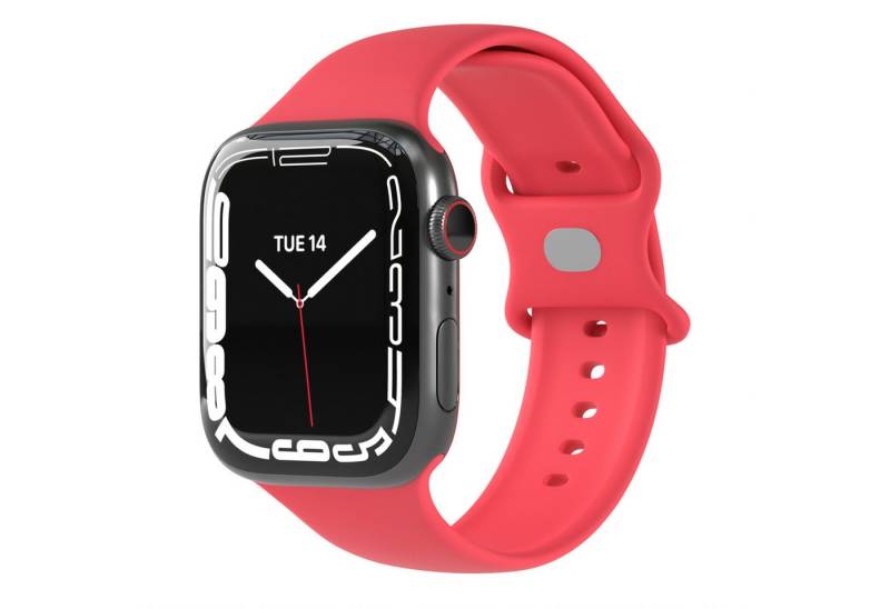 EAZY CASE Uhrenarmband Silicon Armband iWatch 9 8 7 6 5 4 3 2 1 SE Ultra, Uhrenarmband Watch Series 41mm 40mm 38mm Knopf Verschluss Hellrot von EAZY CASE