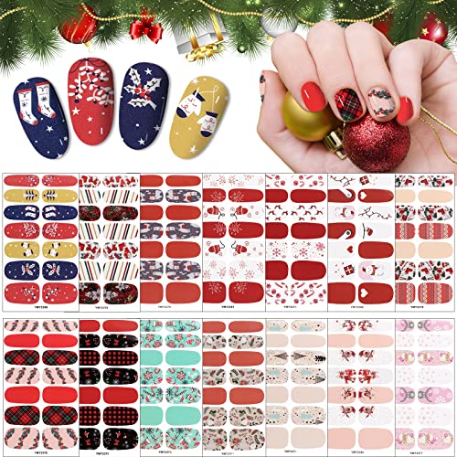 14 Blatt Weihnachtsnagel Full Wraps Aufkleber, EBANKU Christmas Nail Sticker Selbstklebende Schneeflocke Elch Schneemann Nail Aufkleber mit 1 Nagelfeilen für Frauen Mädchen Weihnachtsnageldekoration von EBANKU