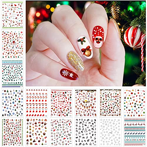 15 Blätter Weihnachts Nagel Aufkleber,EBANKU 3D Selbstklebende Schneeflocke Weihnachtsmann Schneemann Weihnachtsbaum Elch Nail Art Decals für Frauen Mädchen Kinder Christmas Nagel Dekorationen von EBANKU