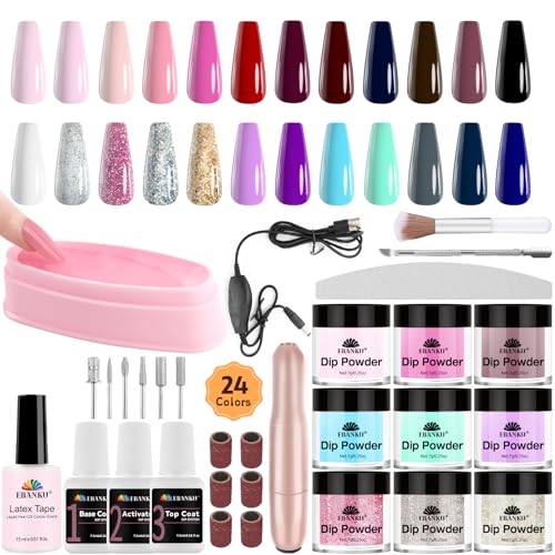 24 Macaron Dip Puder-Nagelset mit elektrischem Nagelbohrer Base & /Aktivator Flüssigkeit Nagelkunst Maniküre Salon DIY für täglich zu Hause Party Geschenke für Frauen von EBANKU