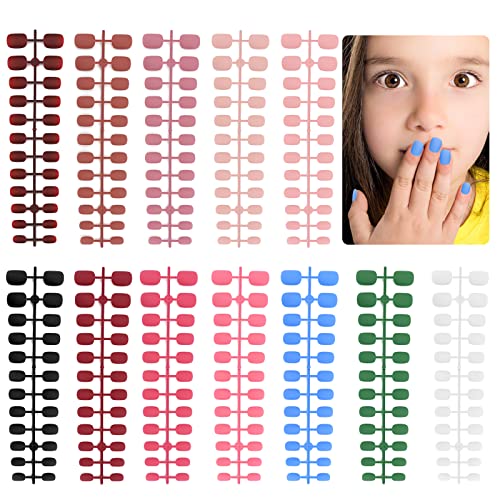 288 Stück Künstliche Nägel, EBANKU Kinder Quadratische Kurze Fingernägel Runde Matte Falsche Nagel, zum Aufkleben Vollabdeckung Kunstnägel Set DIY Press on Nail Art Nagelspitzen (12 Farben） von EBANKU