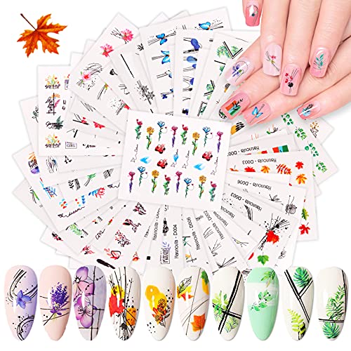 48 Blatt Nagelsticker Blumen Wassertransfer, EBANKU Nagelaufkleber Selbstklebend Nail Art Stickers Nageltattoos Nageldesign Sticker Nagel Decals DIY Nagelkunst Abziehbilder von EBANKU