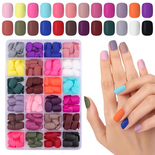 576 PCS Matte Short Press on Nails, EBANKU 24 Farben Acryl künstliche Fake Nail Farbe Full Cover Nail Falsche Nägel Tips für Frauen Nagel Dekorationen von EBANKU
