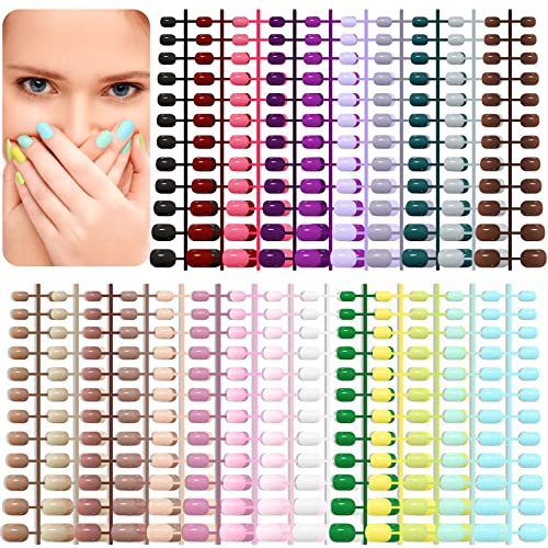 576 Stück Künstliche Nägel, EBANKU Kinder Quadratische Kurze Fingernägel Runde Glossy Falsche Nagel, zum Aufkleben Vollabdeckung Kunstnägel Set DIY Press on Nail Art Nagelspitzen (24 Farben） von EBANKU