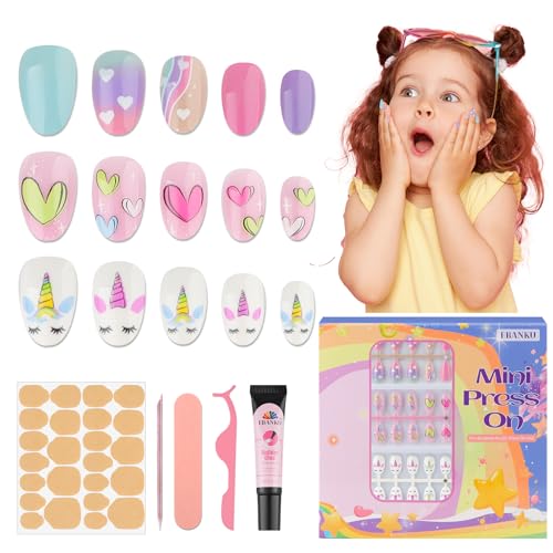 78 Stück Weiter drücken Nails für Kinder, EBANKU 3 Pack KinderFalsche Nägel Kit Alte bunte Herz Weiter drücken Nails für Mädchen 8-12 Jahre mit von EBANKU