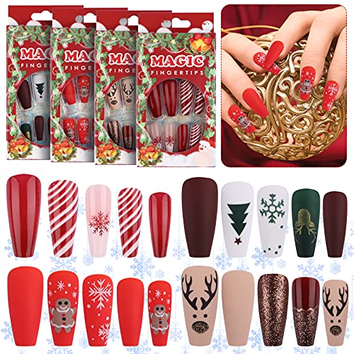 96 Stück Weihnachtssarg Falsche Nägel Gefälschte Nägel, EBANKU Acryl-Presse auf den Nägeln Full Cover Falsche Nagel-Kits Mit 96 Stück Nagelkleber-Tabs, Christmas Tree Elch Design Nail Dekoration von EBANKU