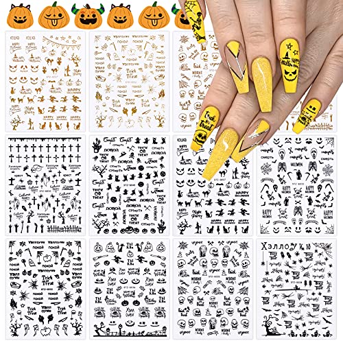 EBANKU 12 Blatt Halloween Nagelsticker Nail Art Aufkleber Nagel Sticker Nail Stickers mit Skull Fledermaus Geist Kürbis Spinne selbstklebende Nagel Abziehbilder DIY Nagelkunst für Frauen Mädchen von EBANKU