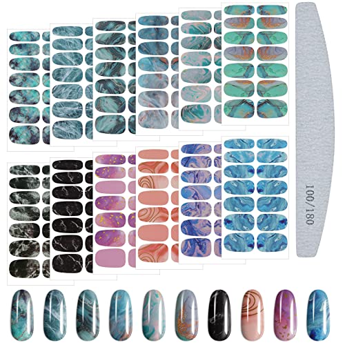 EBANKU 12 Blatt Nagelfolie Selbstklebende Marmorierung，Nagelaufkleber Selbstklebende Nagelsticker Full Wraps Nail Art Decals mit Nagelfeile für Mädchen Frauen Nail Art von EBANKU
