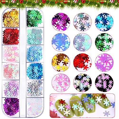 EBANKU 12 Gitter Weihnachten Schneeflocke Nagel Pailletten, Schillernde Schneeflocke Flocke Nagel Glitter Weihnachtsdekoration Sparkly Glitter für Weihnachten Party (Christmas A) von EBANKU