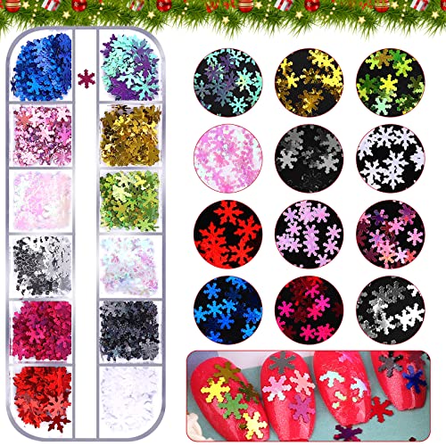 EBANKU 12 Gitter Weihnachten Schneeflocke Nagel Pailletten, Schillernde Schneeflocke Flocke Nagel Glitter Weihnachtsdekoration Sparkly Glitter für Weihnachten Party (Christmas B) von EBANKU
