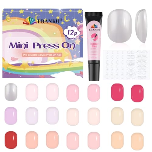 EBANKU 12er Pack Gefälschte Nägel für Kinder, 288 Stück Kinder kurze glänzende Presse auf Nägel kurze volle Abdeckung gefälschte für Mädchen mit Kleber von EBANKU