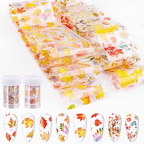 EBANKU 2 Rollen Nagelkunst Folien Transfer Aufkleber Blume Pflanze Ahornblätter Nagelfolie Aufkleber Sternenhimmel Maniküre Transfer Tipps Nail Art DIY Dekoration Kit von EBANKU