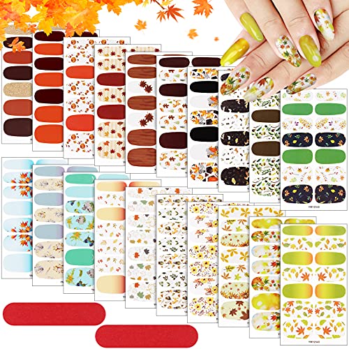 EBANKU 20 Blatt Thanksgiving Full Nail Wrap Nagellack Aufkleber, selbstklebend Full Wrap Nail Art Sticker Herbst Herbst Nagel Aufkleber Streifen Maniküre Kits mit Nagelfeile für Frauen Mädchen von EBANKU