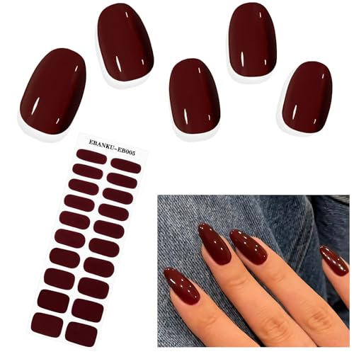 EBANKU 20PCS UV Gel Nagelfolie, Dunkel Rote Nagelfolie Selbstklebend UV Gel Wraps Nagelaufkleber Nagelfolie UV Härtend mit Nagelfeile und Stick fur Frauen Mädchen Nageldekoration von EBANKU