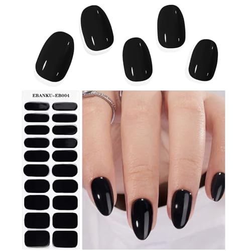 EBANKU 20PCS UV Gel Nagelfolie, Schwarz Nagelfolie Selbstklebend UV Gel Wraps Nagelaufkleber Nagelfolie UV Härtend mit Nagelfeile und Stick fur Frauen Mädchen Nageldekoration von EBANKU