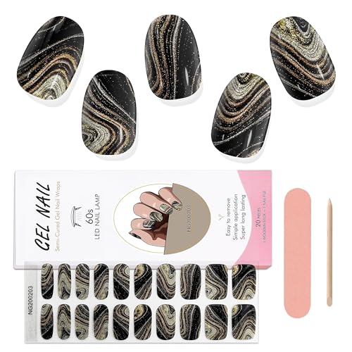 EBANKU 20 PCS Gel Nail Wraps Nagelsticker, Full Wraps Nagelaufkleber Cured Gel Nail Strips Gel Nagellack Aufkleber für Frauen Mädchen Dekoration (#24) von EBANKU