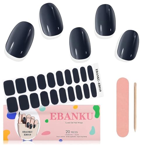 EBANKU 20PCS UV Gel Nagelfolie, Navy Blau Nagelfolie Selbstklebend UV Gel Wraps Nagelaufkleber Nagelfolie UV Härtend mit Nagelfeile und Stick fur Frauen Mädchen Nageldekoration von EBANKU