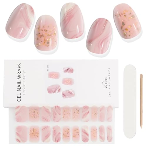 EBANKU 20PCS UV Gel Nagelfolie, Rosa Marmor Nagelfolie Selbstklebend UV Gel Wraps Nagelaufkleber Nagelfolie UV Härtend mit Nagelfeile und Stick fur Frauen Mädchen Nageldekoration von EBANKU