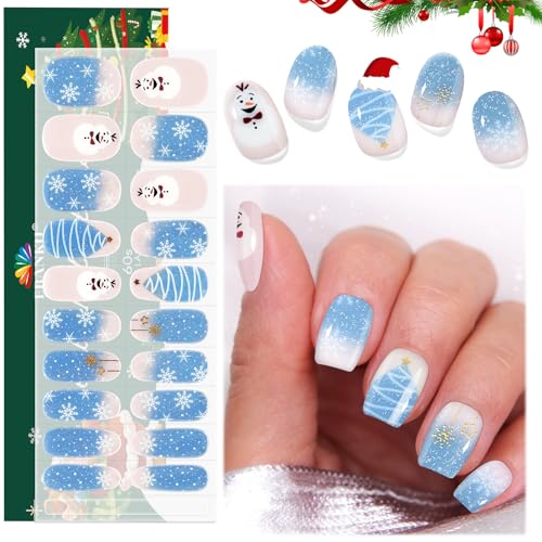 EBANKU 20PCS Weihnachts UV Gel Nagelfolie, Nagelfolie UV Härtend | Nagelfolie Selbstklebend | Gel UV Stickers Nagelaufkleber fur Mädchen Weihnachts Nageldekoration(Ombre Blau Rosa) von EBANKU