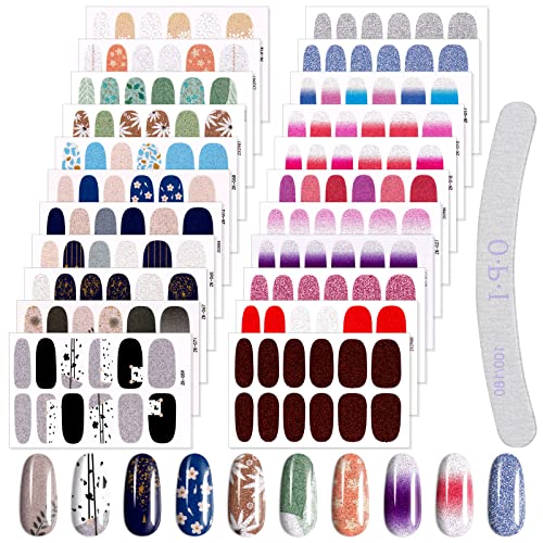 EBANKU 22 Blatt 3D Nagelfolie Nagelsticker Nagelfolien Selbstklebend Nagelaufkleber +1pcs Nagelfeile Nagelfolie Nagelaufkleber Nagel Kunst Sticker Nagel Abziehbilder (Gradient + solid color) von EBANKU