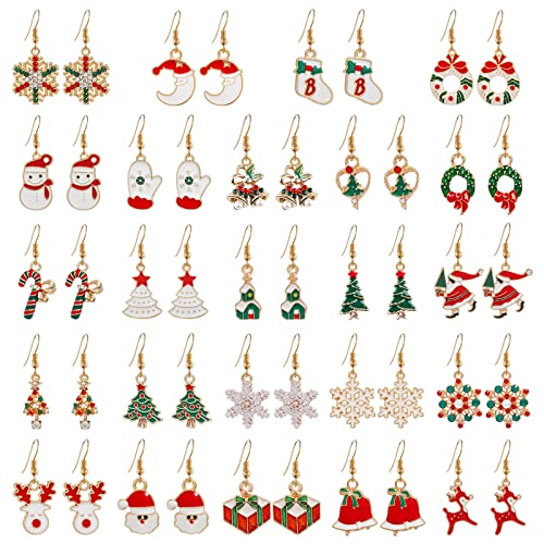 EBANKU 24 Paar Weihnachten Christmas earrings Tropfen Ohrringe Baumeln Ohrringe Set für Fraue (A) von EBANKU