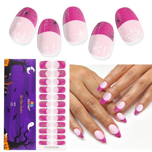 EBANKU 24PCS HalloweenUV Gel Nagelfolie, Nagelfolie UV Härtend | Nagelfolie Selbstklebend | Gel UV Stickers Nagelaufkleber fur Frauen Mädchen Halloween Nageldekoration(Rosa French Spinnennetz) von EBANKU