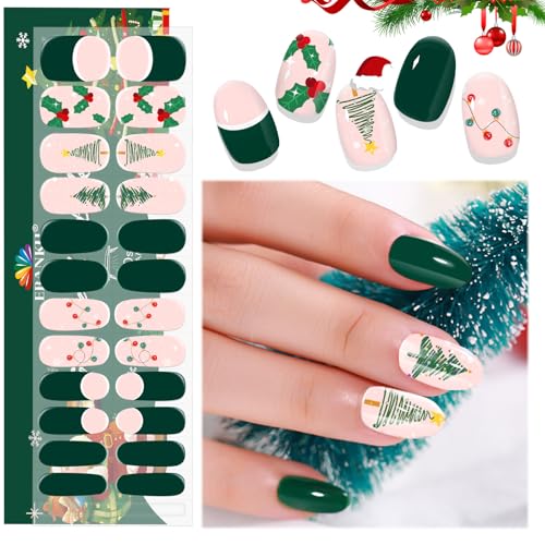 EBANKU 24PCS Weihnachts UV Gel Nagelfolie, Nagelfolie UV Härtend | Nagelfolie Selbstklebend | Gel UV Stickers Nagelaufkleber fur Mädchen Weihnachts Nageldekoration(French Grün Rosa) von EBANKU