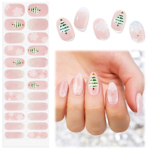 EBANKU 24PCS Weihnachts UV Gel Nagelfolie, Nagelfolie UV Härtend | Nagelfolie Selbstklebend | Gel UV Stickers Nagelaufkleber fur Frauen Mädchen Weihnachts Nageldekoration(Rosa Glitzer) von EBANKU