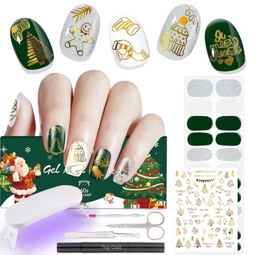 EBANKU 24PCS Weihnachts UV Gel Nagelfolie, Nagelfolie UV Härtend | Nagelfolie Selbstklebend | Gel UV Stickers Nagelaufkleber fur Mädchen Weihnachts Nageldekoration(Blau Weiß Glitzer) von EBANKU