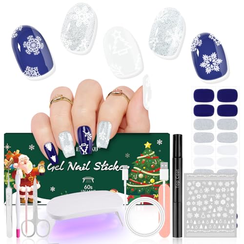 EBANKU 24PCS Weihnachts UV Gel Nagelfolie, Nagelfolie UV Härtend | Nagelfolie Selbstklebend | Gel UV Stickers Nagelaufkleber fur Mädchen Weihnachts Nageldekoration(Grün Weiß Glitzer) von EBANKU