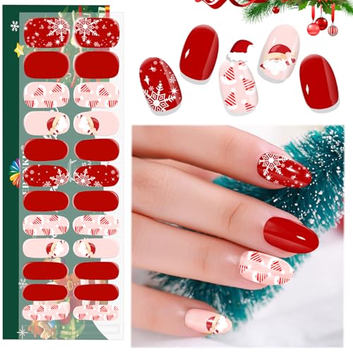 EBANKU 24PCS Weihnachts UV Gel Nagelfolie, Nagelfolie UV Härtend | Nagelfolie Selbstklebend | Gel UV Stickers Nagelaufkleber fur Mädchen Weihnachts Nageldekoration(Rot Rosa) von EBANKU