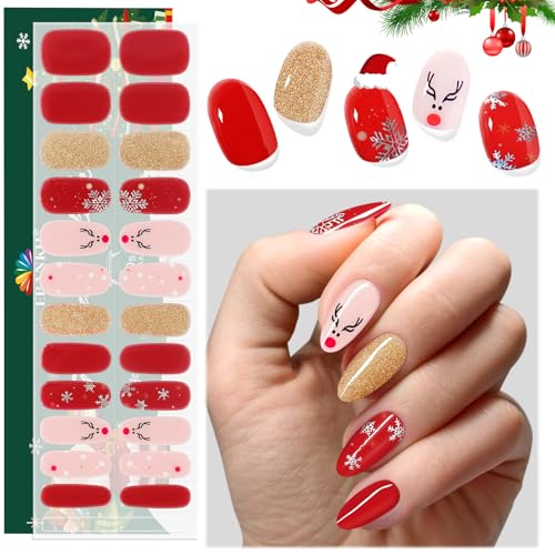 EBANKU 24PCS Weihnachts UV Gel Nagelfolie, Nagelfolie UV Härtend | Nagelfolie Selbstklebend | Gel UV Stickers Nagelaufkleber fur Mädchen Weihnachts Nageldekoration(Rot Rosa Gold Glitzer) von EBANKU