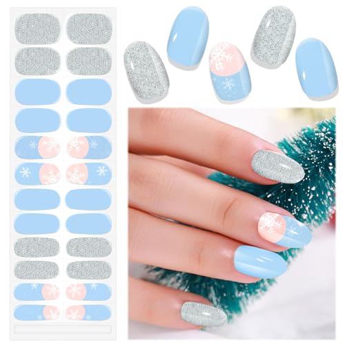EBANKU Weihnachten halbgehärtete Gel Nagelstreifen, Glitzer Gel Nagellackstreifen, langlebig, wasserfest, vollständige Nagelfolien, Aufkleber, Nagelfeile (Eis und Schneewelt) von EBANKU